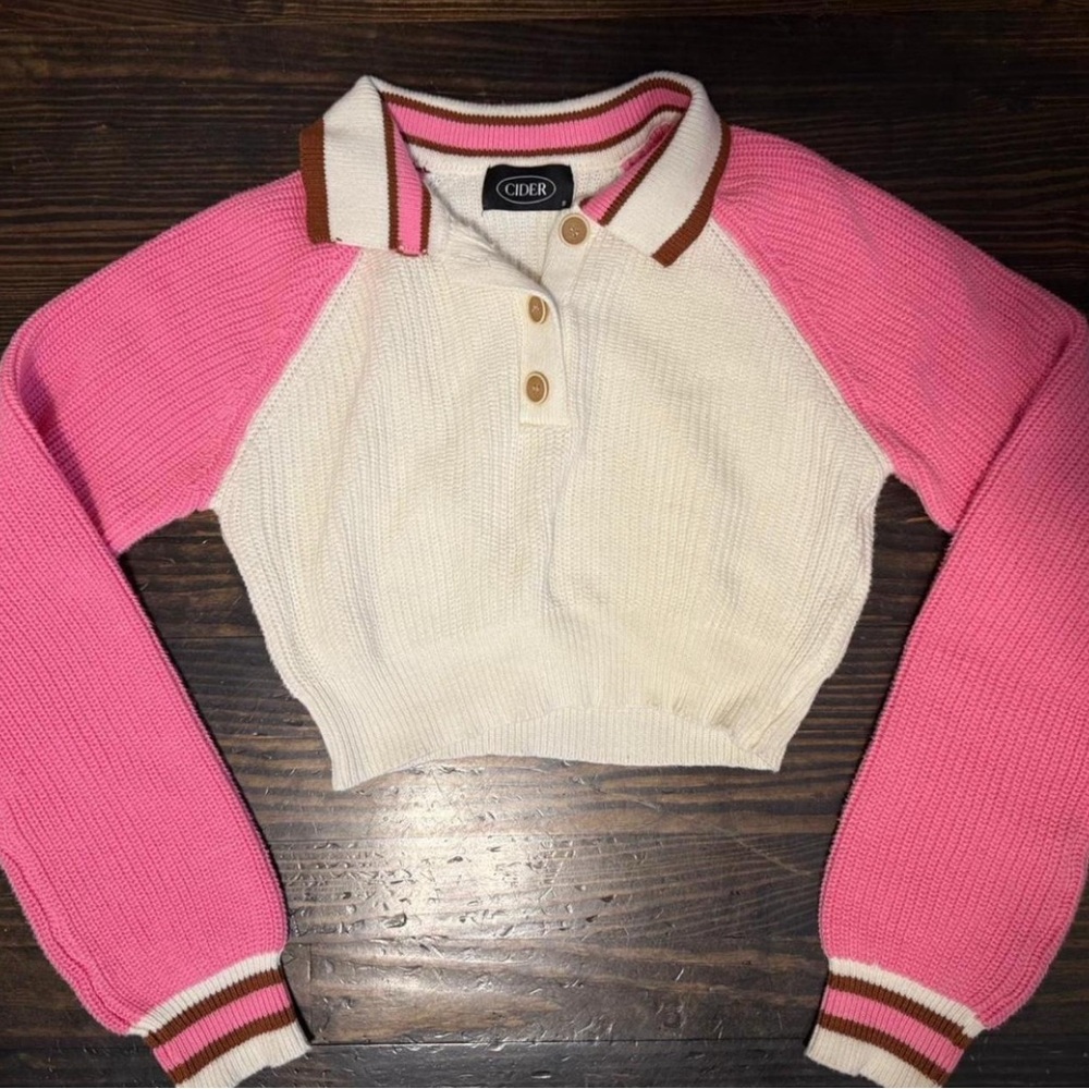 Cider Pink and Cream Polo Neck Sweater